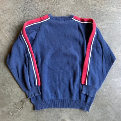Blue Heavyweight Striped Sleeve Pullover Sweatshirt Surf 90's - L