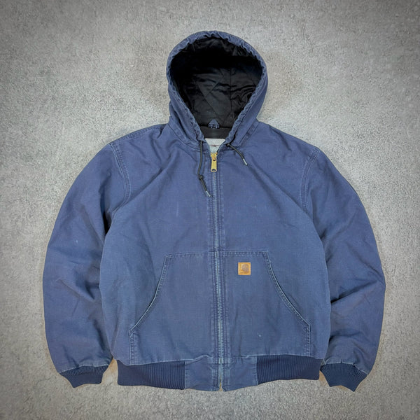 Carhartt Navy Blue Insulated Workwear Hooded Jacket 376-20 00's - L