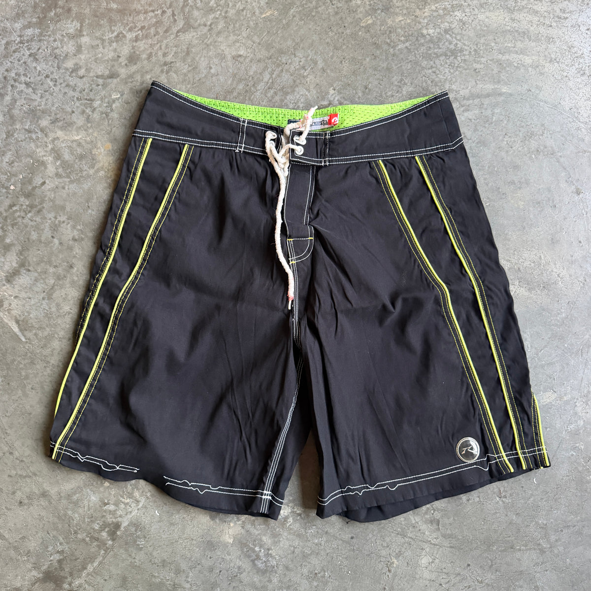 Rusty Black Green Side Panel Stripe Board Shorts 90's - 34