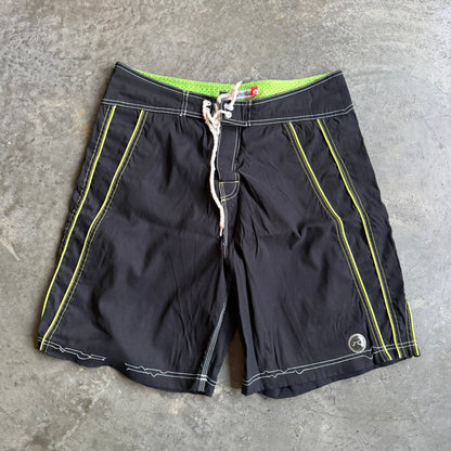 Rusty Black Green Side Panel Stripe Board Shorts 90's - 34