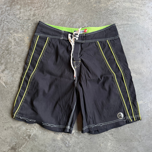 Rusty Black Green Side Panel Stripe Board Shorts 90's - 34