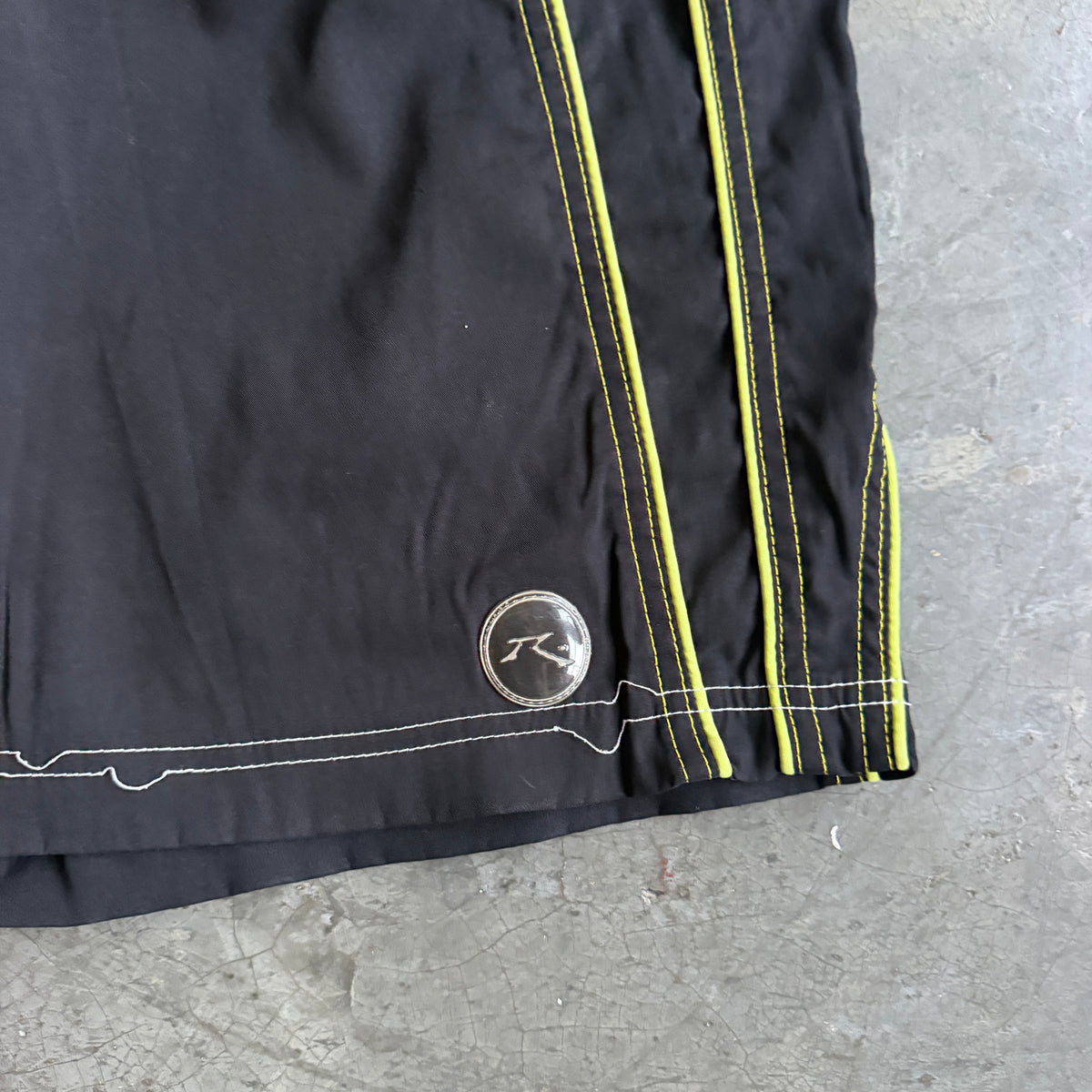 Rusty Black Green Side Panel Stripe Board Shorts 90's - 34