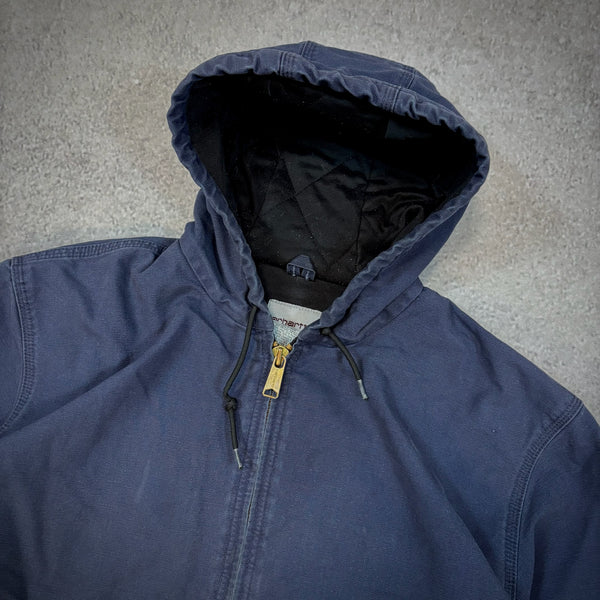 Carhartt Navy Blue Insulated Workwear Hooded Jacket 376-20 00's - L hover