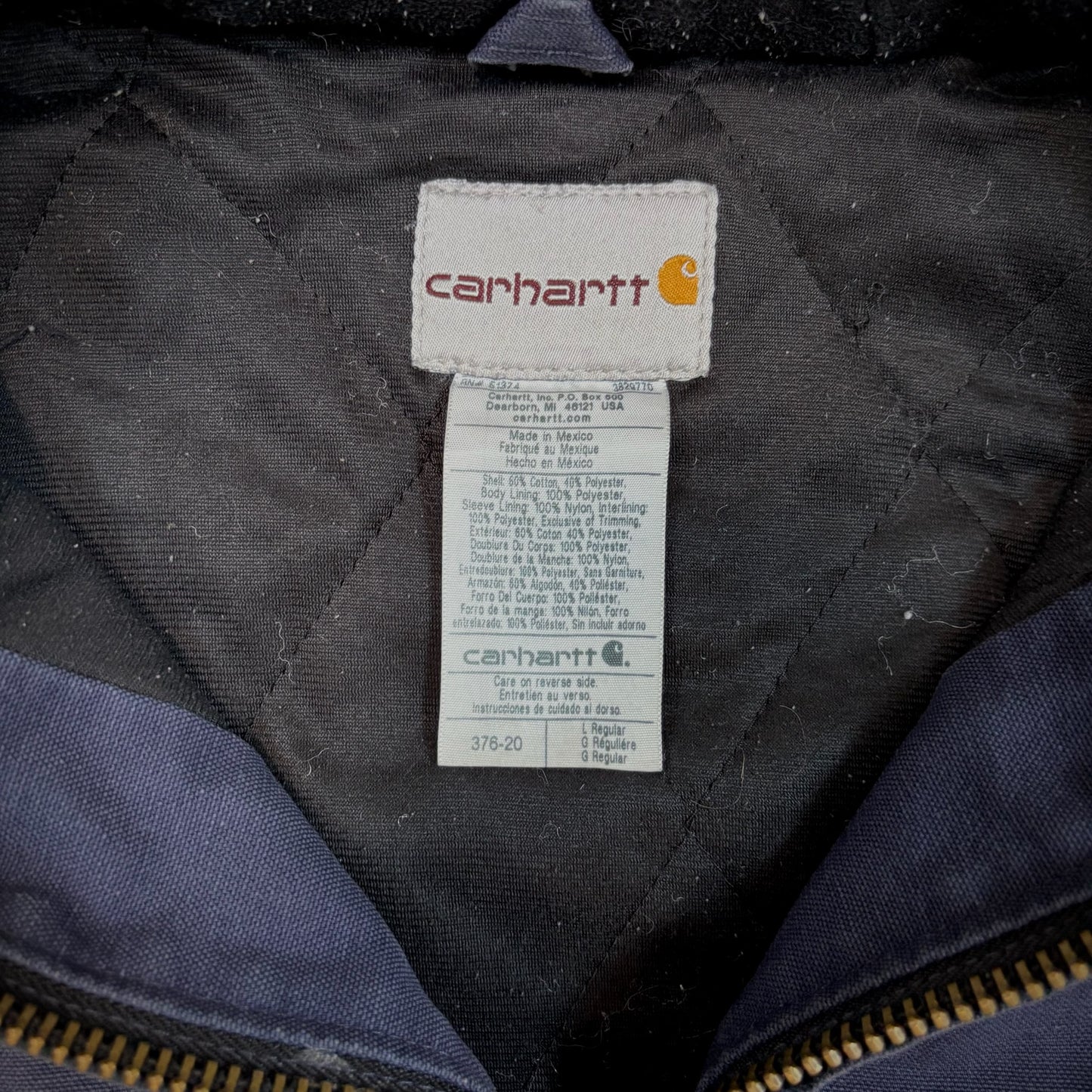 Carhartt Navy Blue Insulated Workwear Hooded Jacket 376-20 00's - L