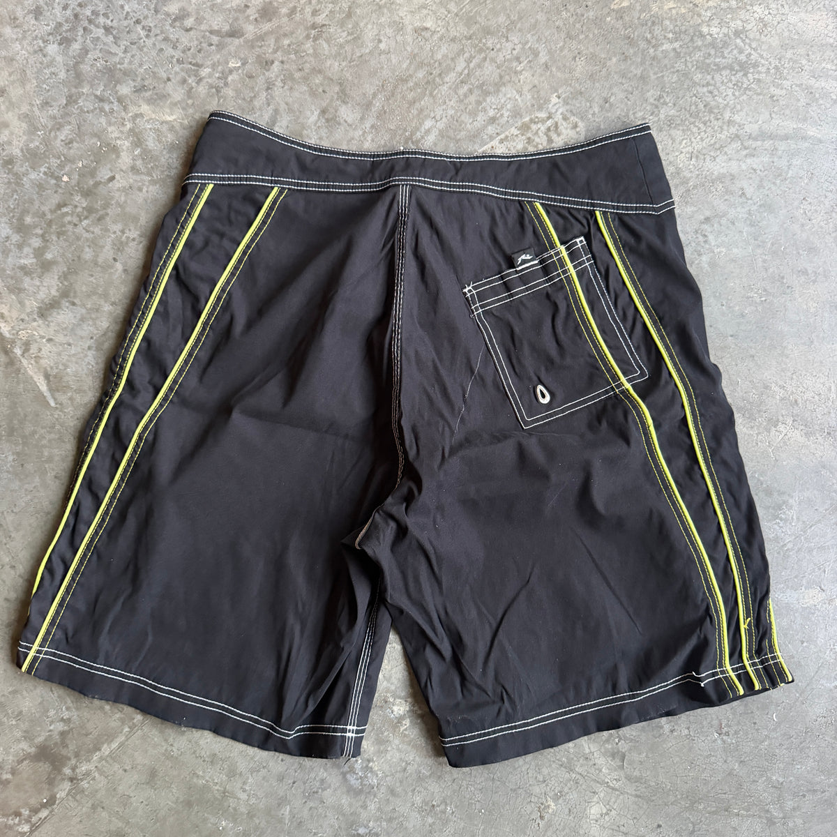 Rusty Black Green Side Panel Stripe Board Shorts 90's - 34