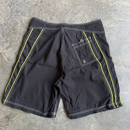 Rusty Black Green Side Panel Stripe Board Shorts 90's - 34