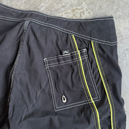 Rusty Black Green Side Panel Stripe Board Shorts 90's - 34