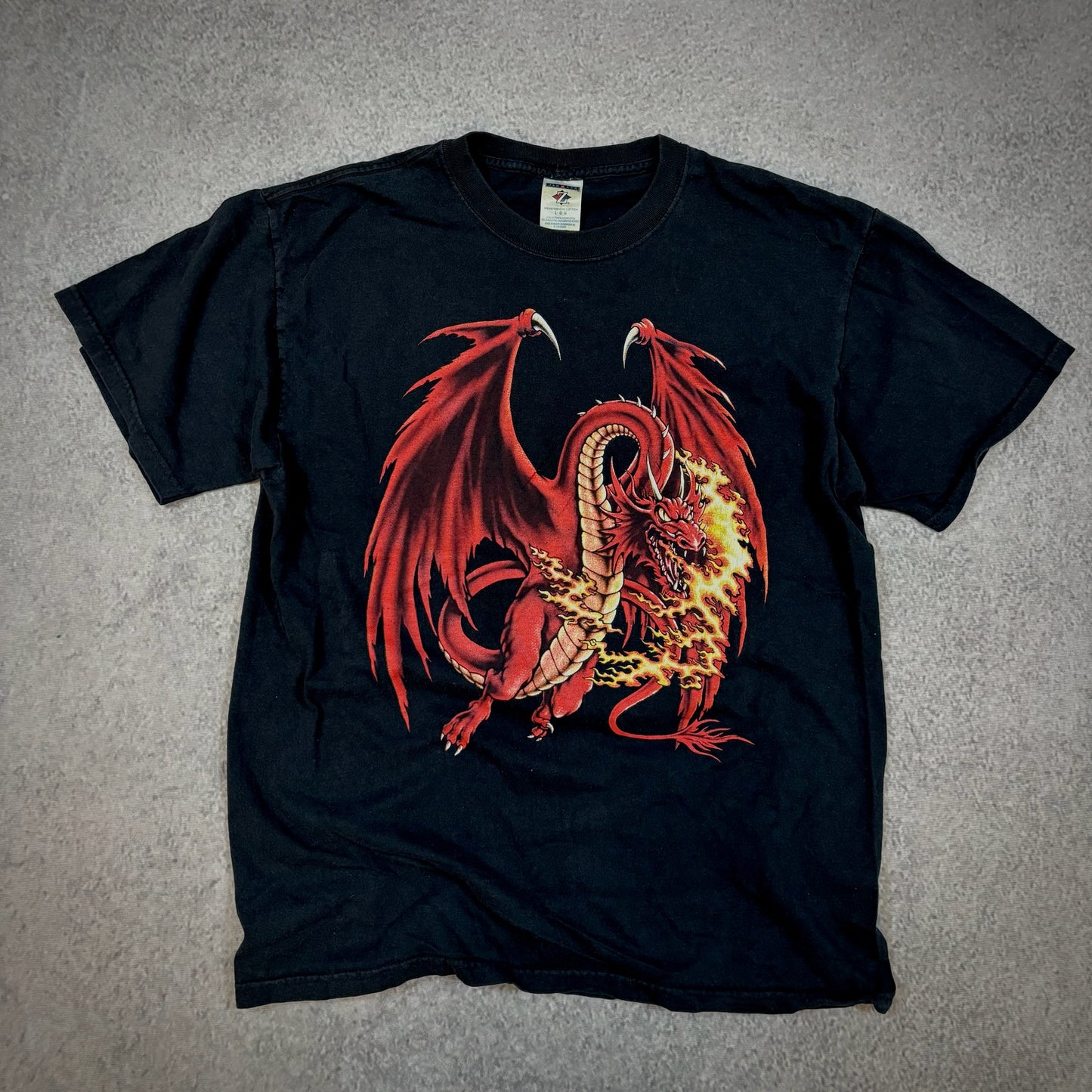 Dragon Fire Breathing Graphic Faded T Shirt 00's - M