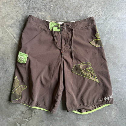 Quiksilver Leaf Graphic Embroidered Spellout Board Shorts - 32