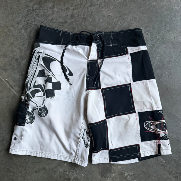 O'neill Plaid Side Panel Big Logo Spellout Board Shorts - 32