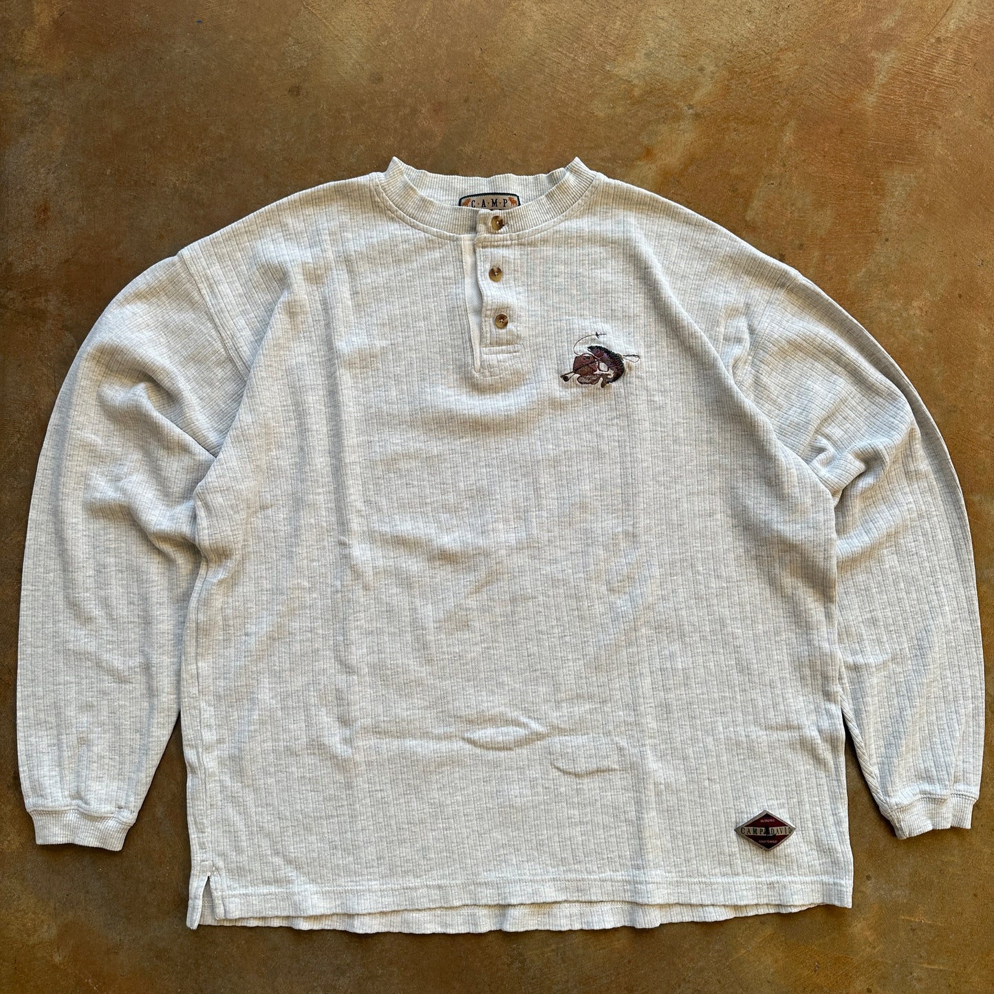 Camp David Henley Fishing Salmon Embroidered Shirt 90's - 2XL