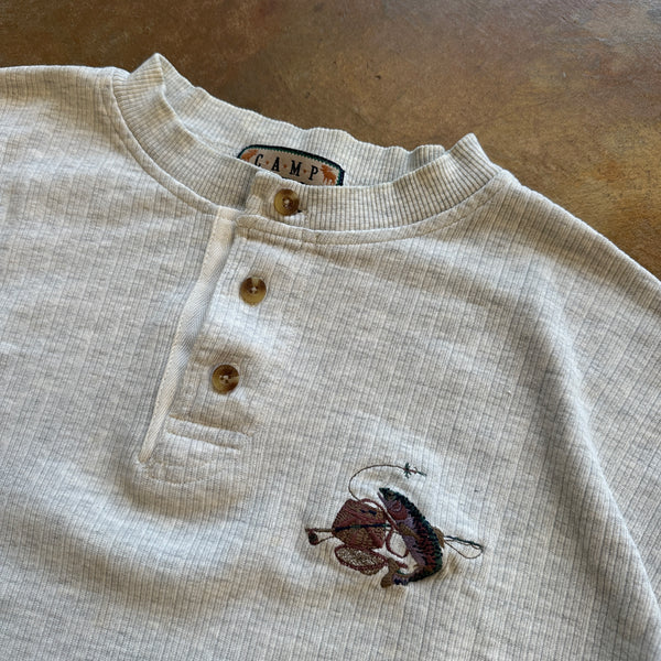 Camp David Henley Fishing Salmon Embroidered Shirt 90's - 2XL hover