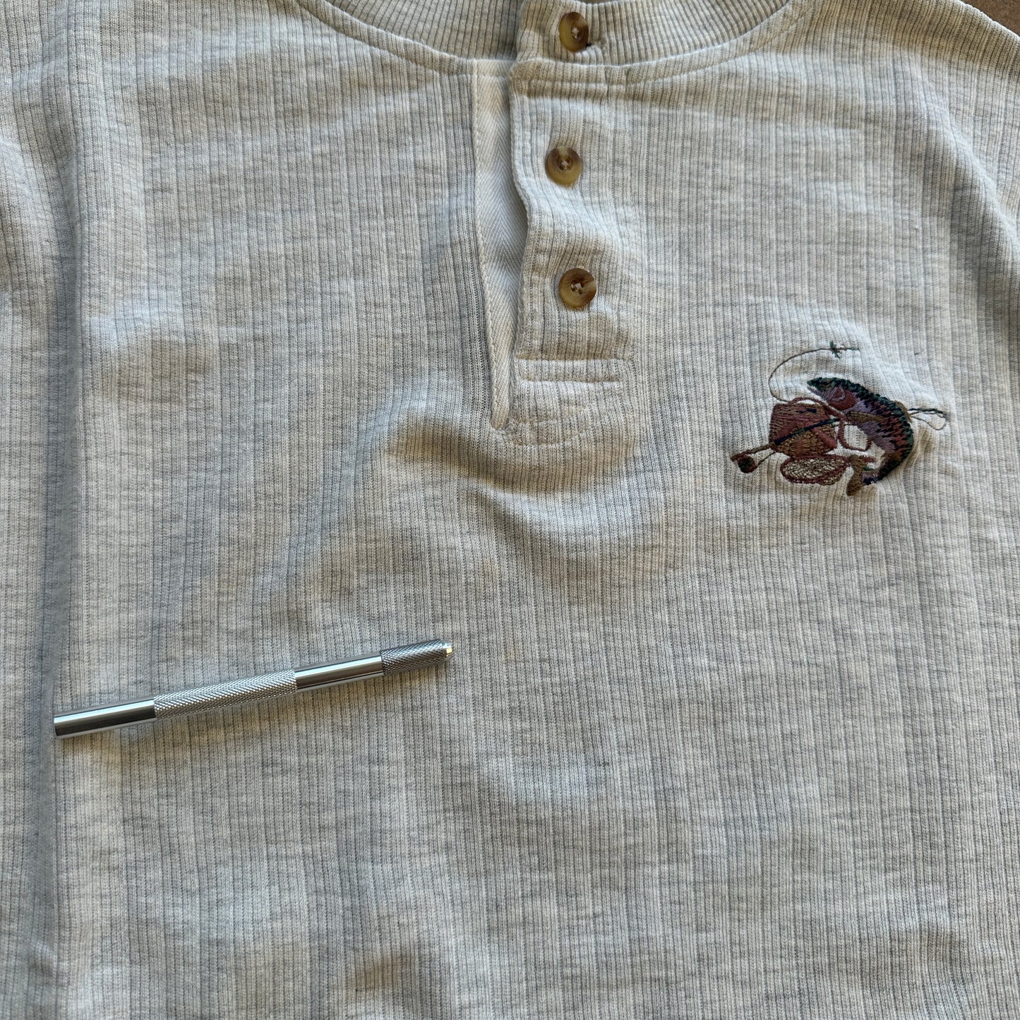 Camp David Henley Fishing Salmon Embroidered Shirt 90's - 2XL