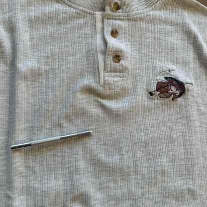 Camp David Henley Fishing Salmon Embroidered Shirt 90's - 2XL