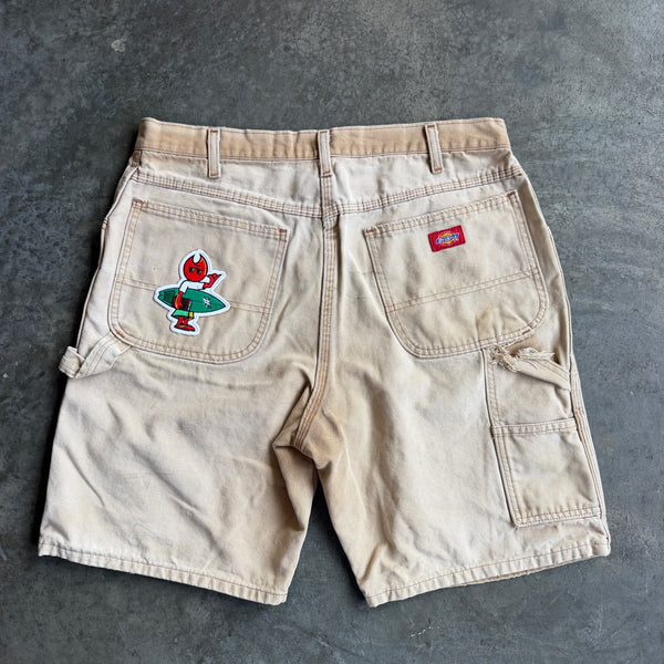 Faded Distressed Dickies Carpenter Shorts w/ Pyro Surf Patch - 34