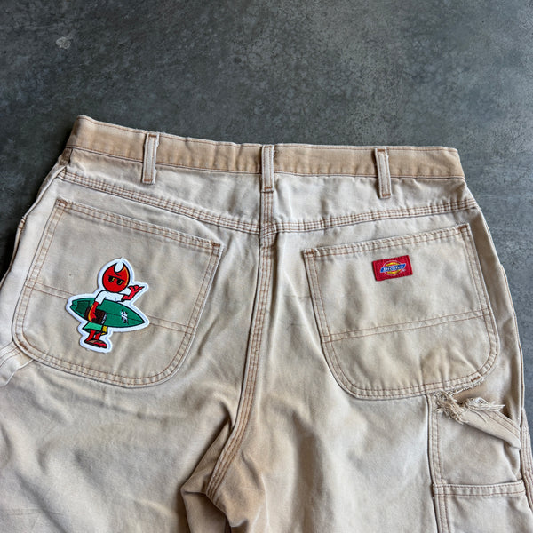 Faded Distressed Dickies Carpenter Shorts w/ Pyro Surf Patch - 34 hover