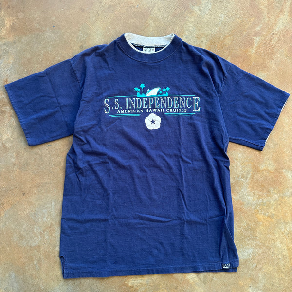 S.S. Independence American Hawaii Cruise Double Collar Single Stitch Oversized Shirt 90's - M
