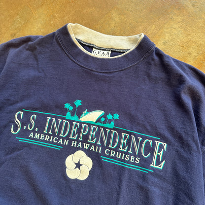 S.S. Independence American Hawaii Cruise Double Collar Single Stitch Oversized Shirt 90's - M