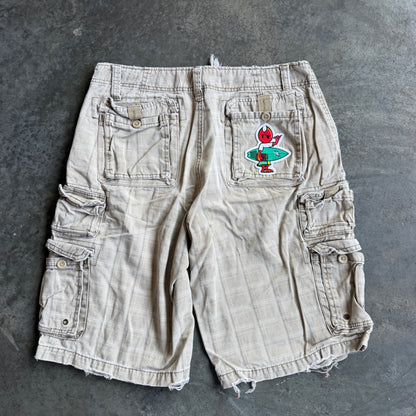 Plugg Distressed Plaid Cargo Shorts w/ Pyro Surf Patch - 32