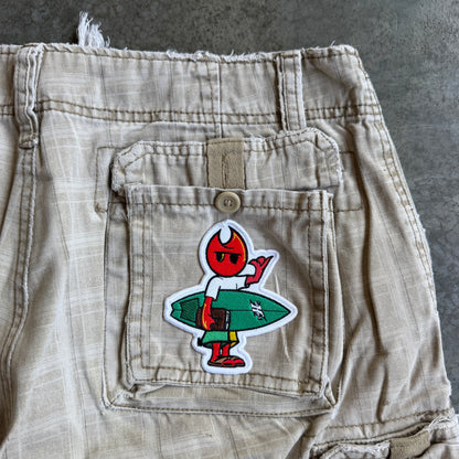 Plugg Distressed Plaid Cargo Shorts w/ Pyro Surf Patch - 32