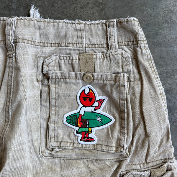 Plugg Distressed Plaid Cargo Shorts w/ Pyro Surf Patch - 32 hover