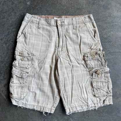 Plugg Distressed Plaid Cargo Shorts w/ Pyro Surf Patch - 32