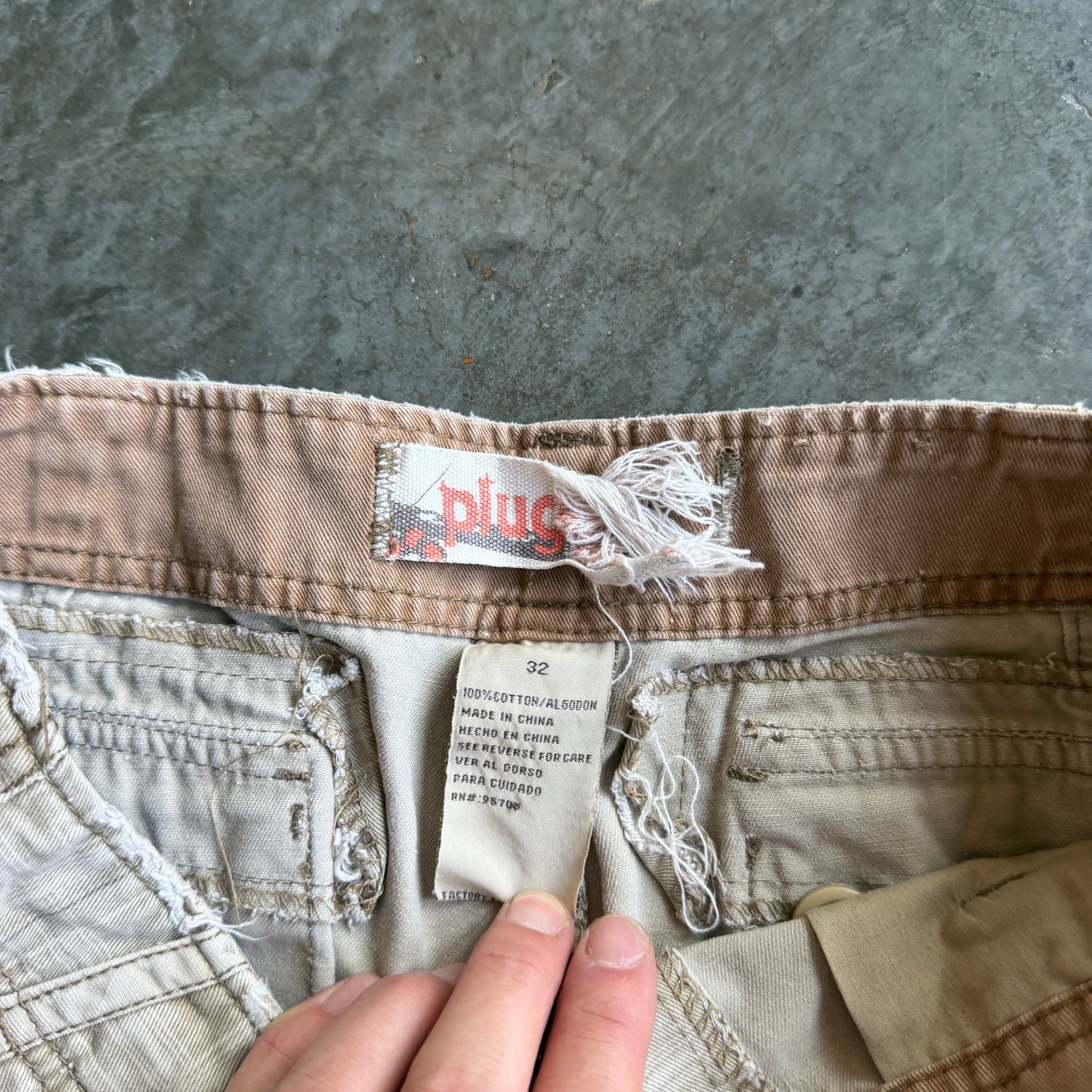Plugg Distressed Plaid Cargo Shorts w/ Pyro Surf Patch - 32