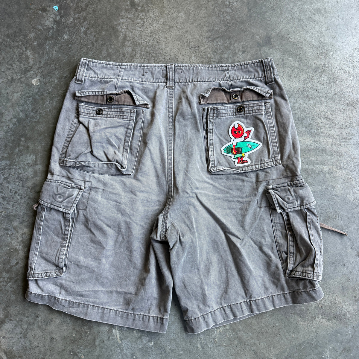 Gray Cargo Shorts w/ Pyro Surf Patch - 34