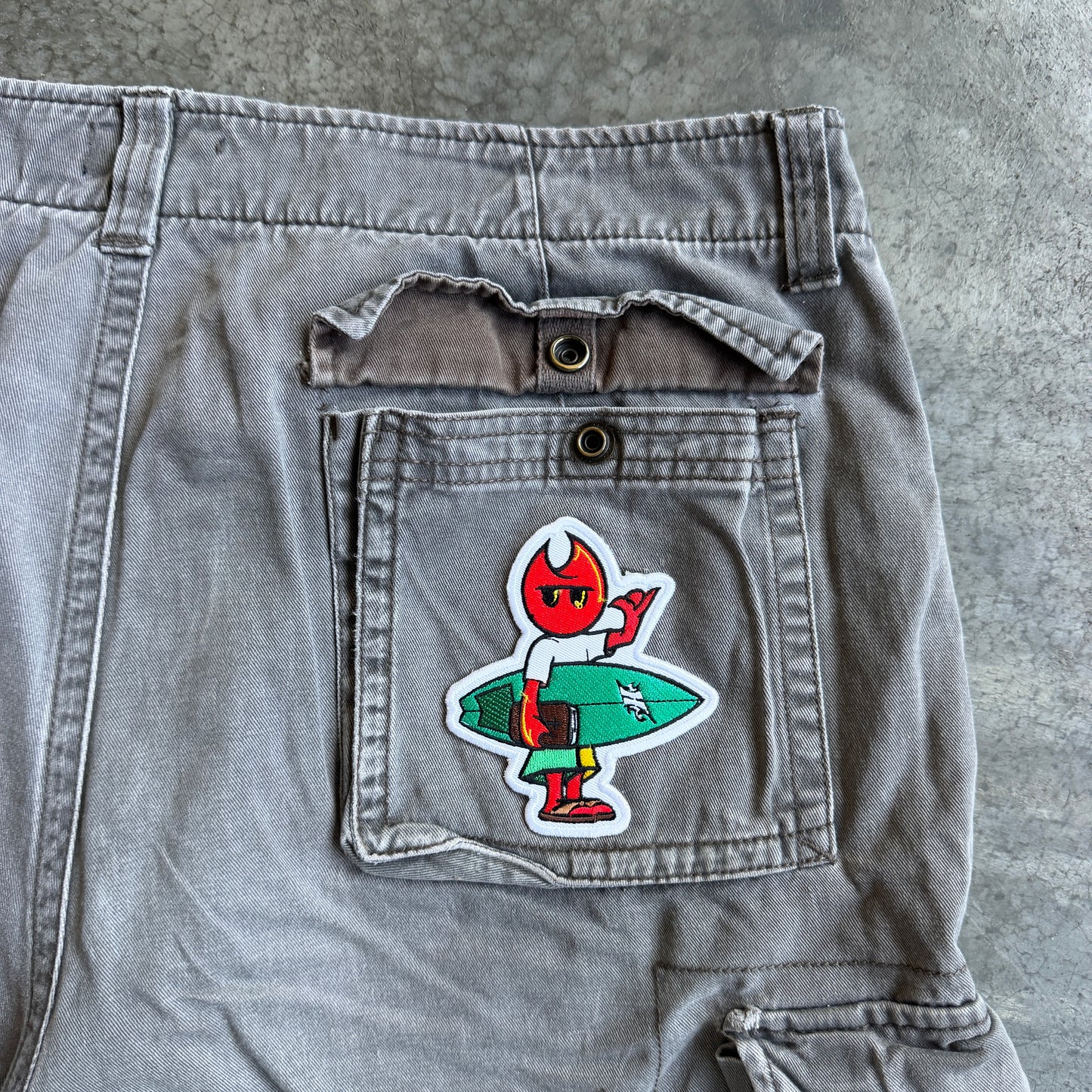 Gray Cargo Shorts w/ Pyro Surf Patch - 34