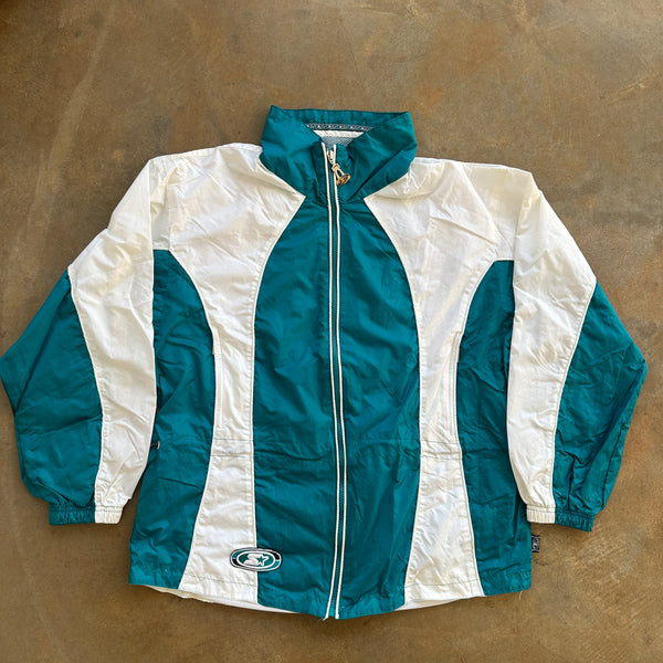 Starter Women's Teal White Interchange Stripe Windbreaker Jacket 90's - Womens M