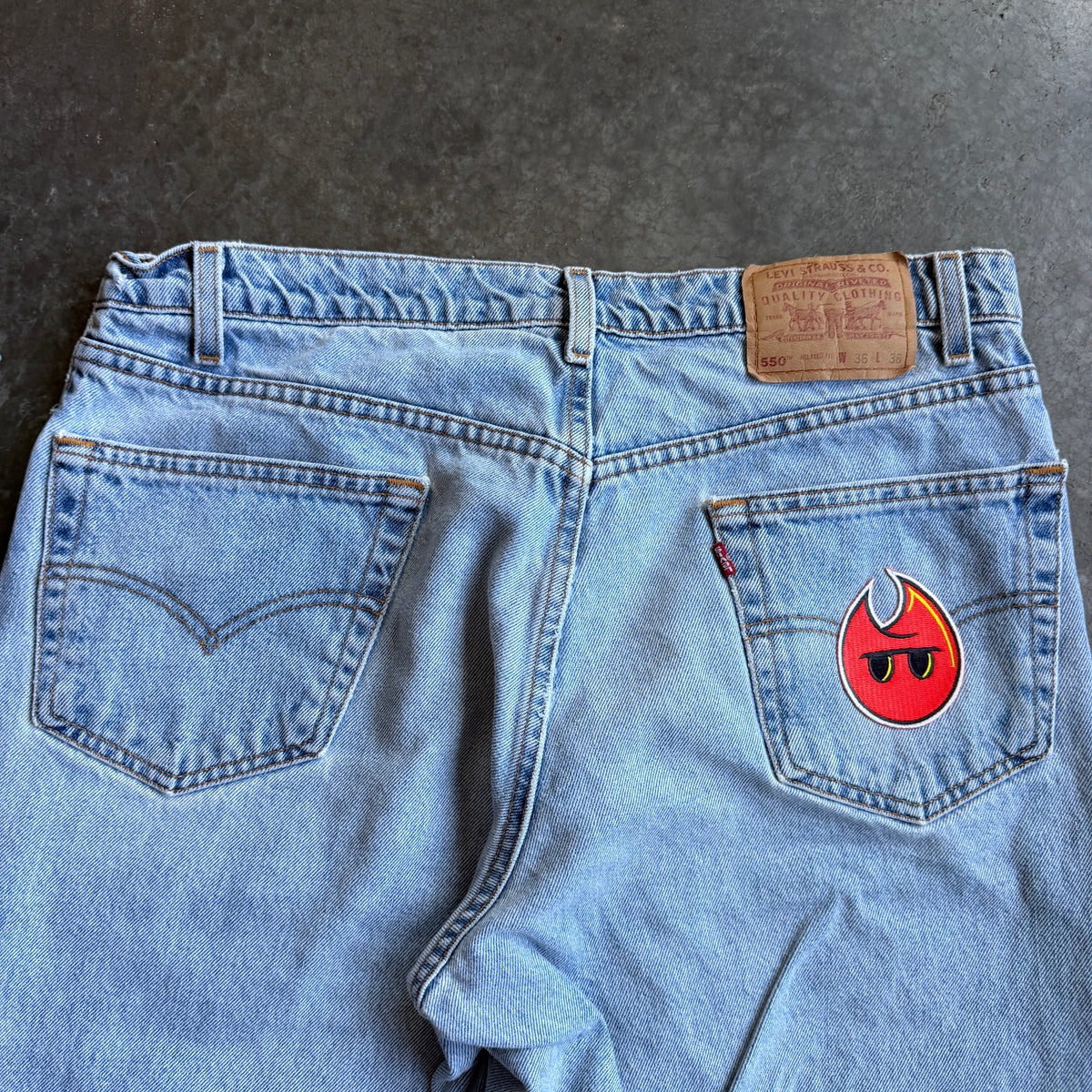 Vintage Levis 3/4 Shorts Denim w/ Pyro Head Patch - 32