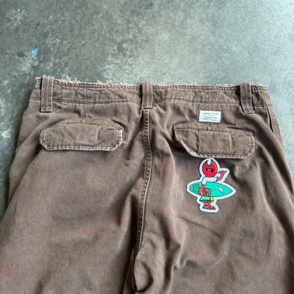Brown Baggy 3/4 Shorts w/ Pyro Surf Patch - 35