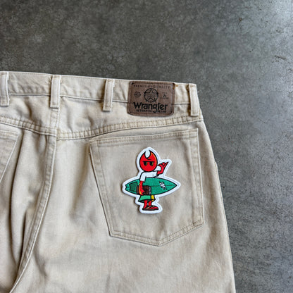 Wrangler 3/4 Denim Shorts Beige w/ Pyro Surf Patch - 38
