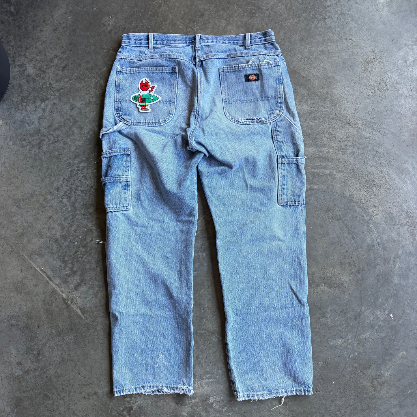 Thrashed Dickies Double Knee Jeans w/ Pyro Surf Patch - 36