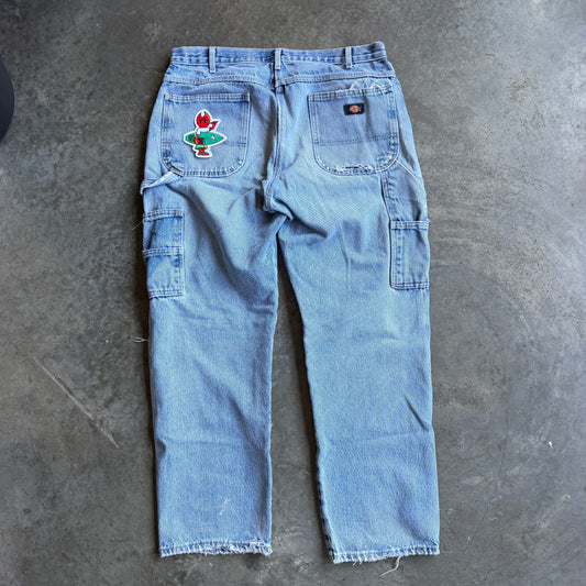 Thrashed Dickies Double Knee Jeans w/ Pyro Surf Patch - 36