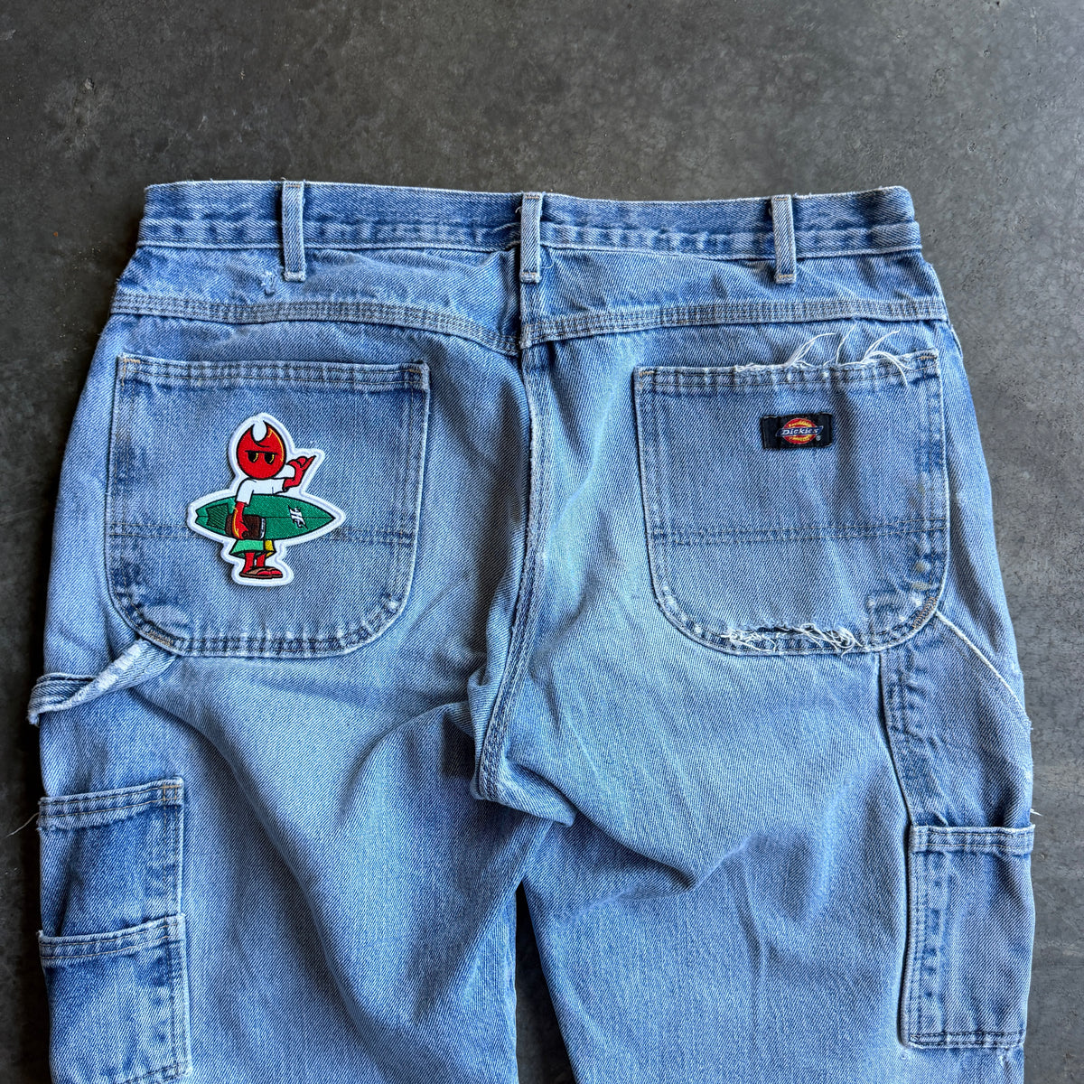 Thrashed Dickies Double Knee Jeans w/ Pyro Surf Patch - 36