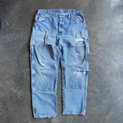 Thrashed Dickies Double Knee Jeans w/ Pyro Surf Patch - 36