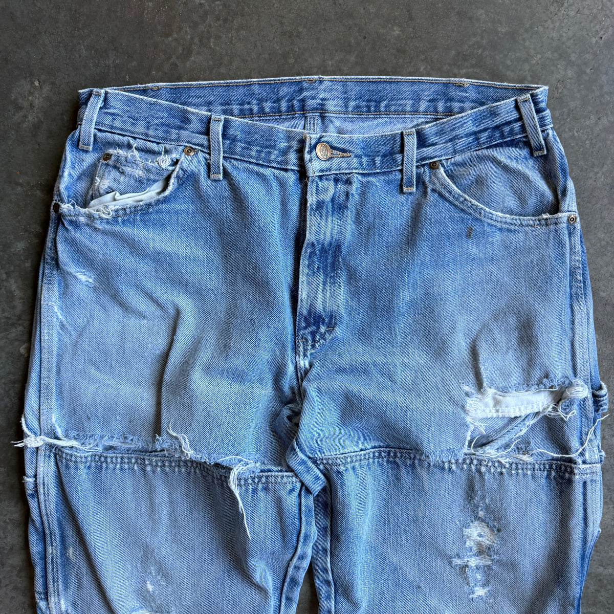 Thrashed Dickies Double Knee Jeans w/ Pyro Surf Patch - 36