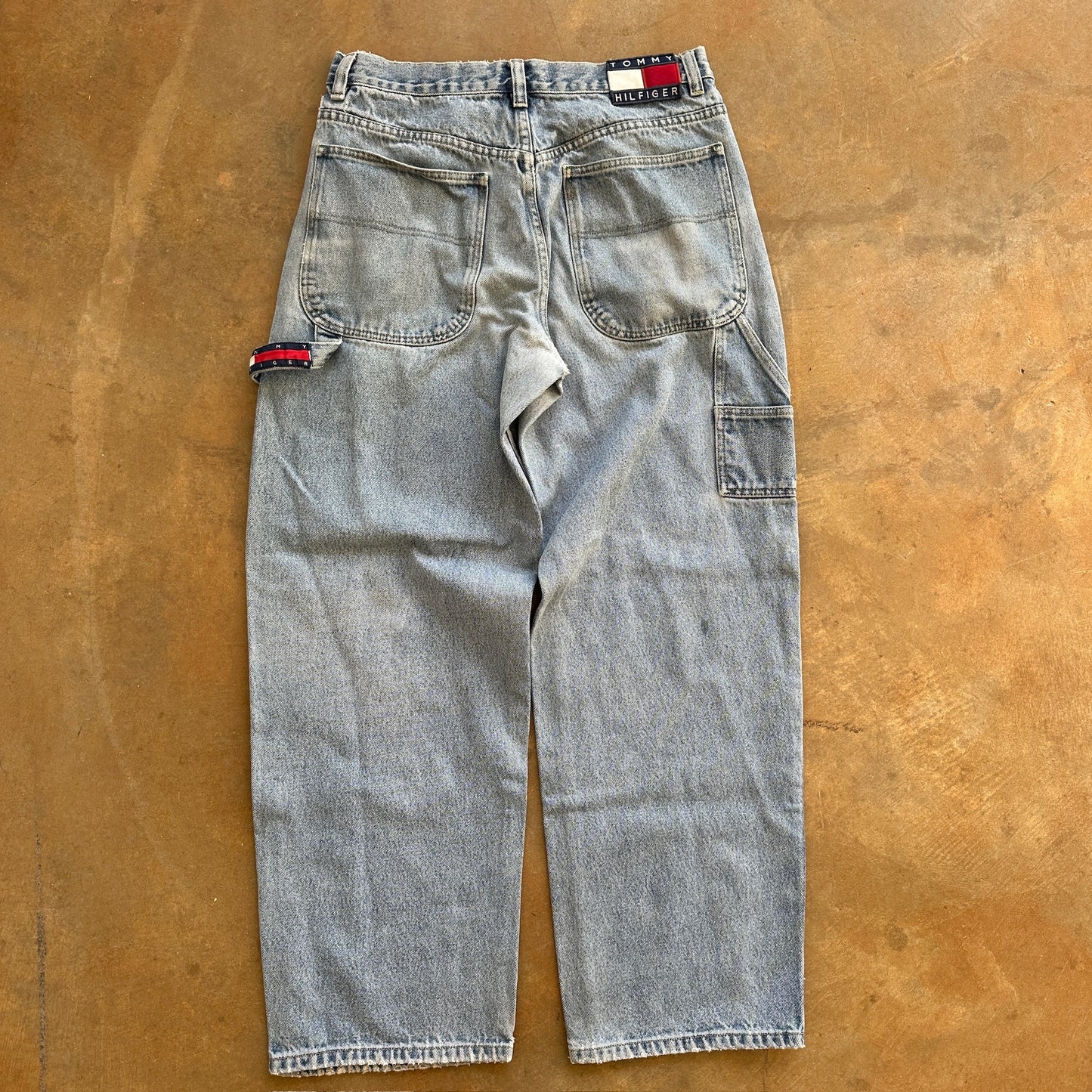 Tommy Hilfiger Baggy Skater Big Flag Carpenter Light Wash Jeans 00's - 32