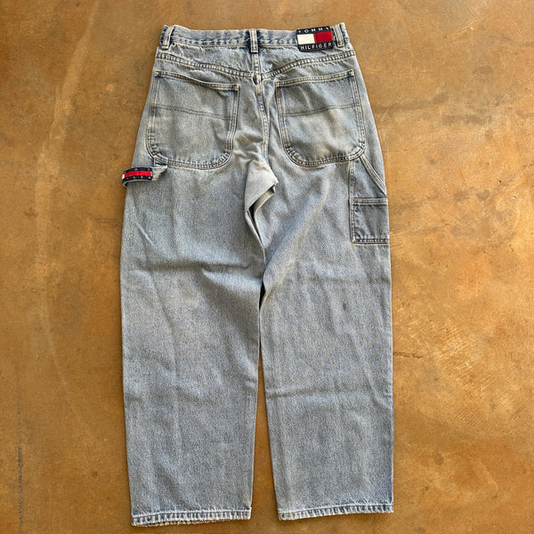 Tommy Hilfiger Baggy Skater Big Flag Carpenter Light Wash Jeans 00's - 32 hover