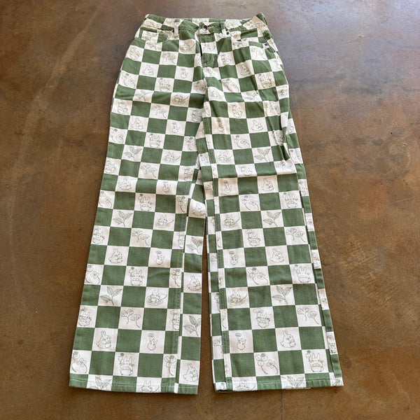 My Neighbor Totoro Studio Ghibil Anime Checkered Green Wide Leg Jeans - 7