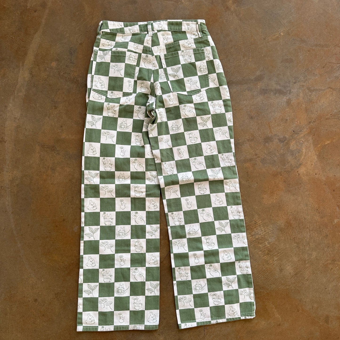 My Neighbor Totoro Studio Ghibil Anime Checkered Green Wide Leg Jeans - 7
