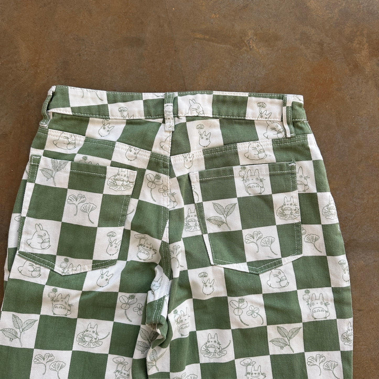 My Neighbor Totoro Studio Ghibil Anime Checkered Green Wide Leg Jeans - 7