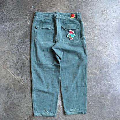 Empyre Double Knee Green Denim Pants w/ Pyro Surf Patch - 34