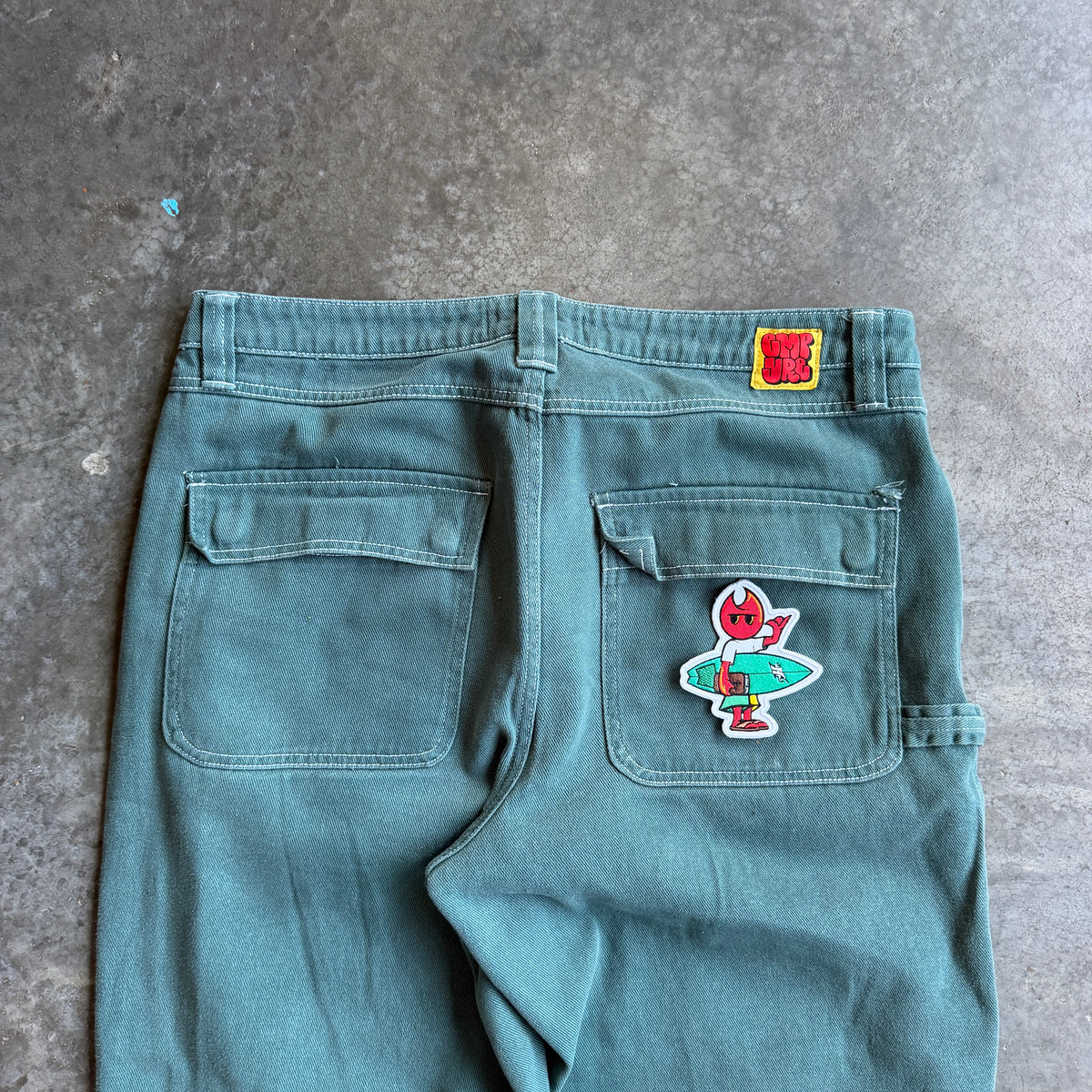 Empyre Double Knee Green Denim Pants w/ Pyro Surf Patch - 34