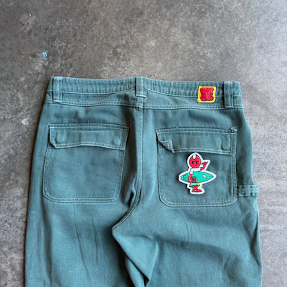 Empyre Double Knee Green Denim Pants w/ Pyro Surf Patch - 34