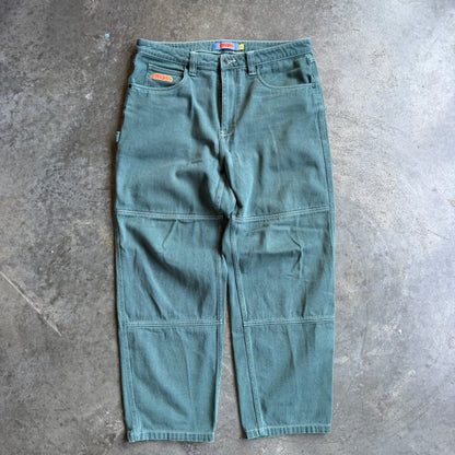 Empyre Double Knee Green Denim Pants w/ Pyro Surf Patch - 34