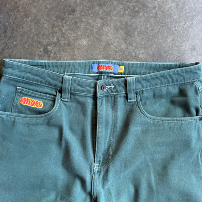 Empyre Double Knee Green Denim Pants w/ Pyro Surf Patch - 34