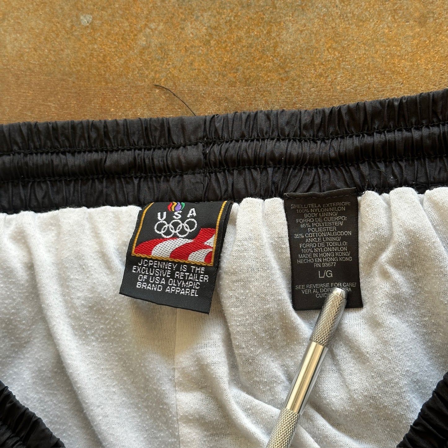 Olympics USA JC Penneys Black Baggy Windbreaker Pants 90's - L