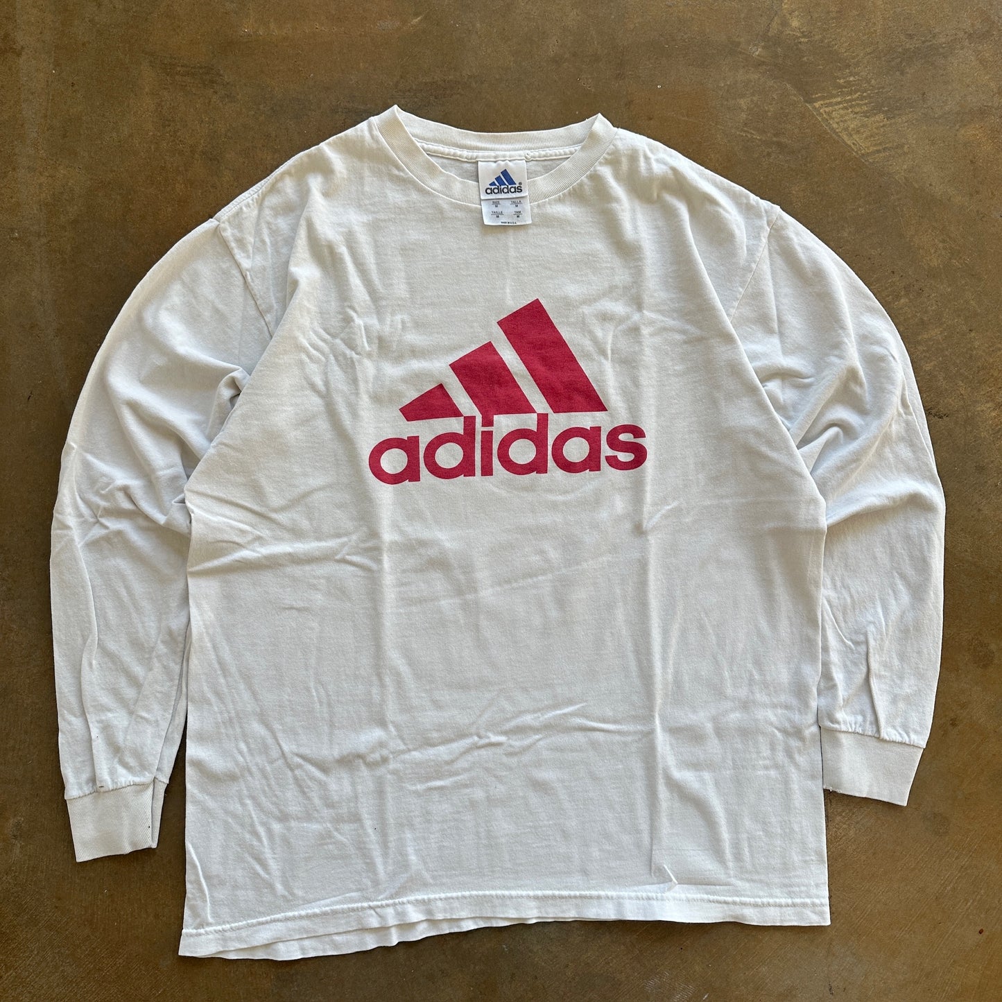 Adidas Center Logo Casual Long Sleeve Shirt USA Made White 90's - M
